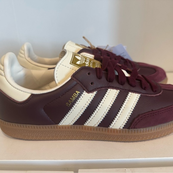 Adidas Samba OG women’s - Maroon and white Gold size 6.5 - Picture 4 of 10